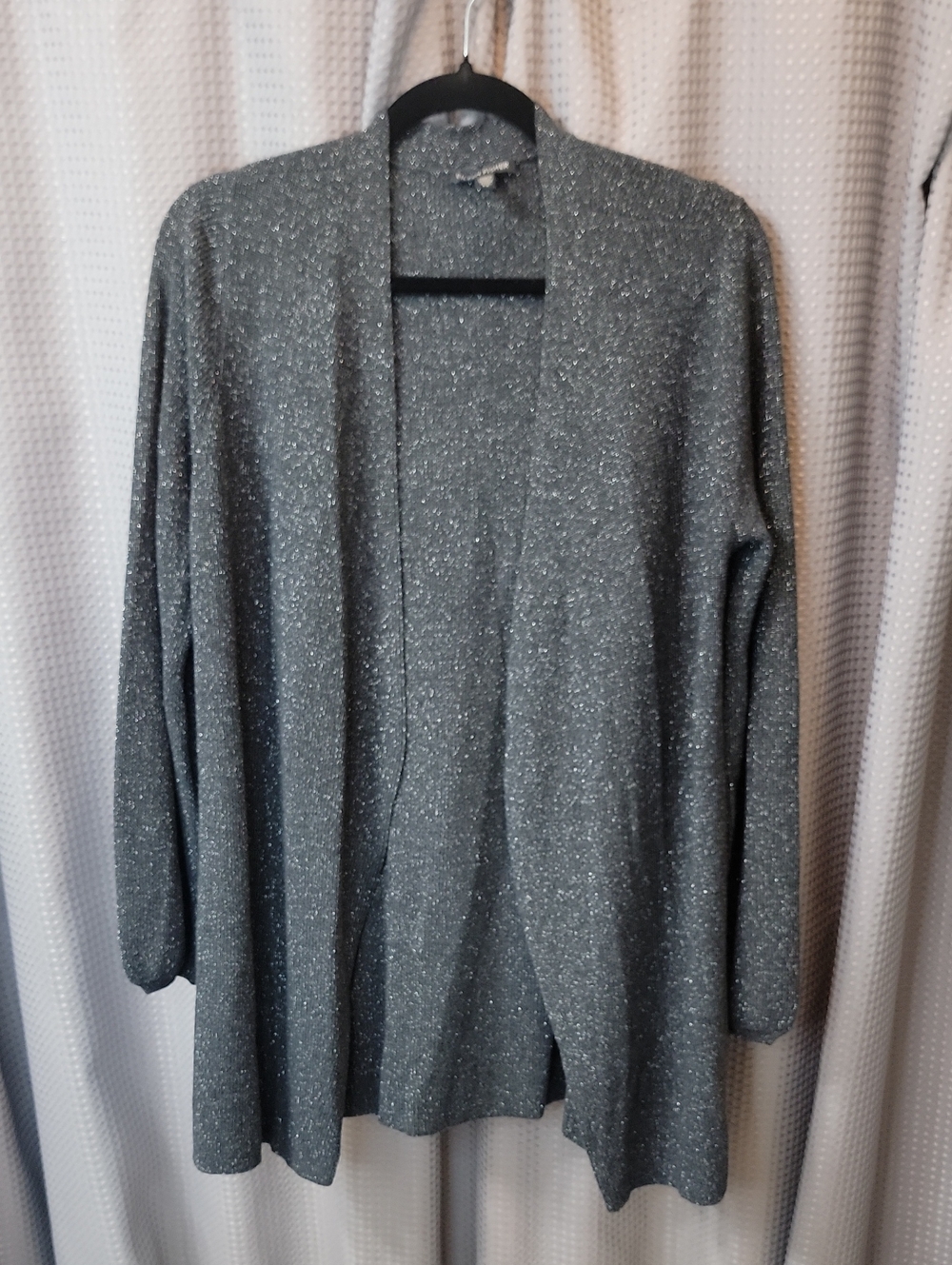 Eileen Fisher Merino Wool Blend Silver Thread Gray Open Front Cardigan Size S